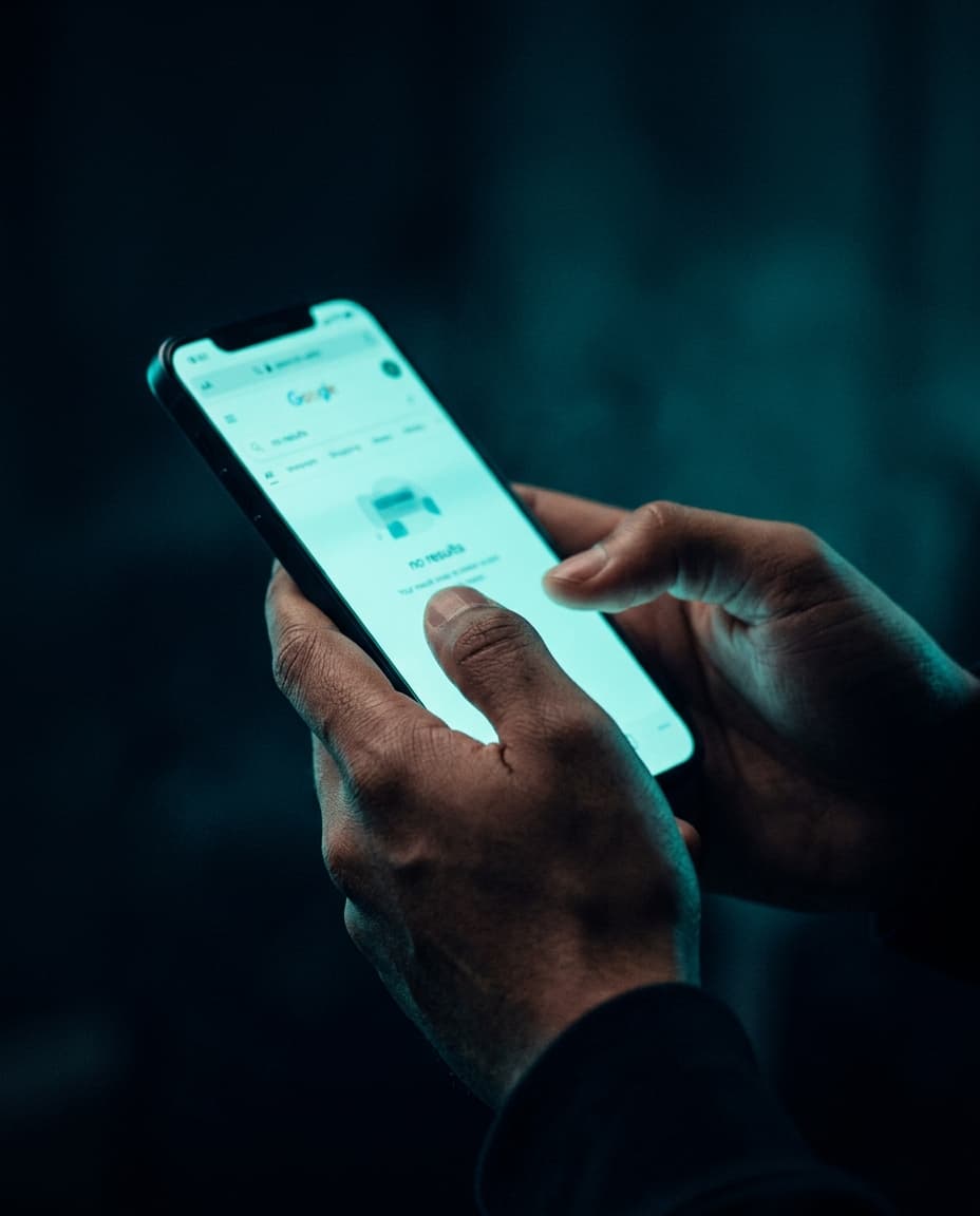 A person searching on their phone and getting no results